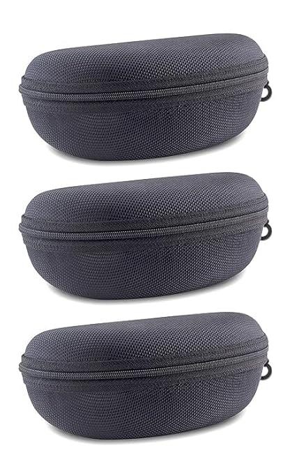 Sugra Unisex Semi Hard Tricot Lined Zippered Black Eyewear Cover Case Pouch (Black, Free Size) - Set of 3 Pcs