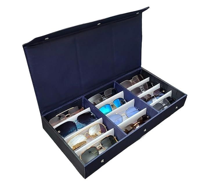 Sunglass eyewear goggles 12pcs Storage Compartment organizer Box case cover zipper Blue Color (Make in india)